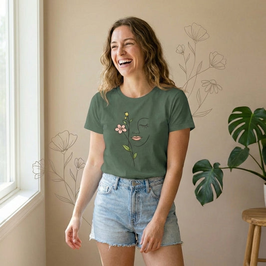 Quiet Bloom Face Women’s High Waisted Tee | Vibewear