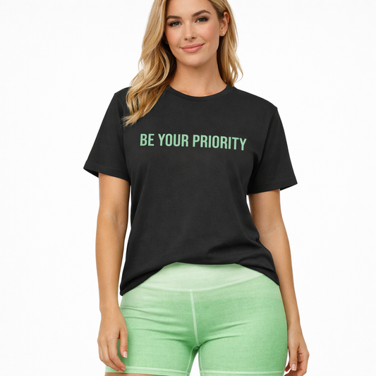 Be Your Priority high waisted women t shirt front view