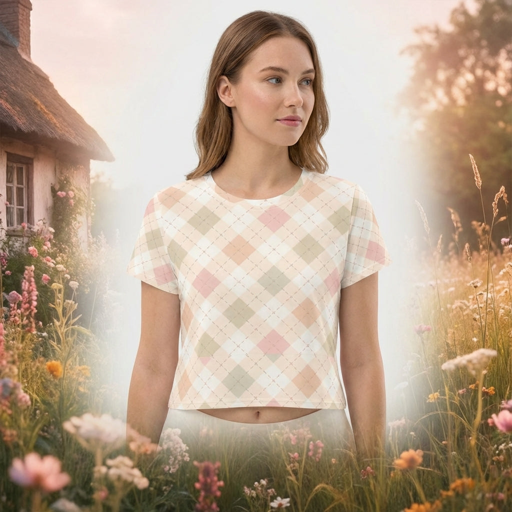 Blush Cottage Argyle Crop Tee | VibeWear - VibeWear