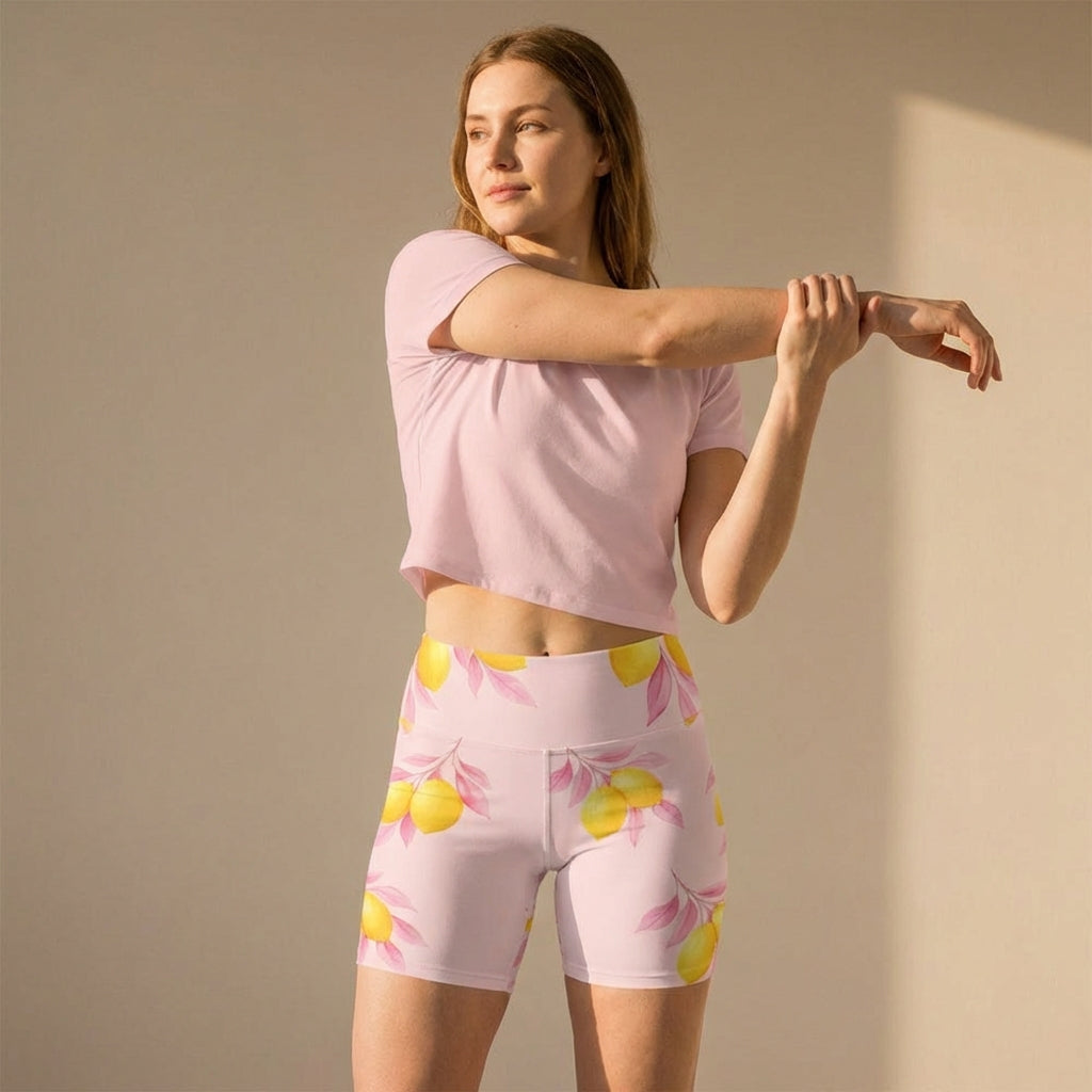 Lemon Petals High Waist Yoga Shorts | Vibewear - VibeWear