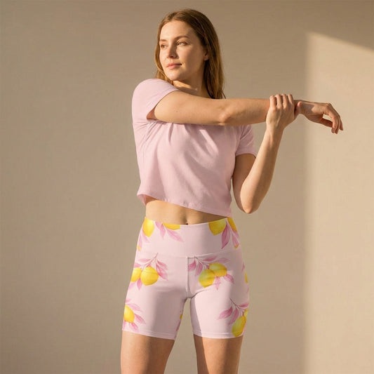 Lemon Petals High Waist Yoga Shorts | Vibewear - VibeWear
