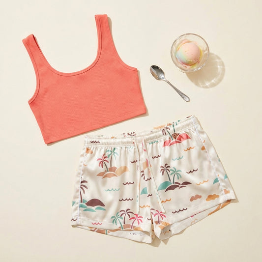 'Sorbet Shores' Silky Satin Pajama Shorts - VibeWear