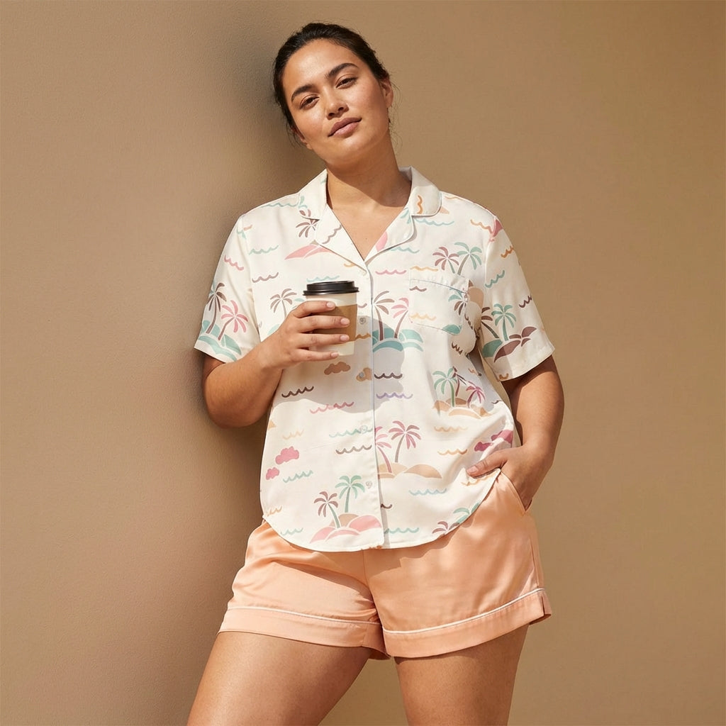 'Sorbet Shores' Silky Satin Pajama Top - VibeWear