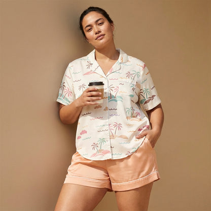 'Sorbet Shores' Silky Satin Pajama Top - VibeWear