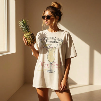 Pina Colada Paradise Oversized Cotton Tee | Vibewear - VibeWear