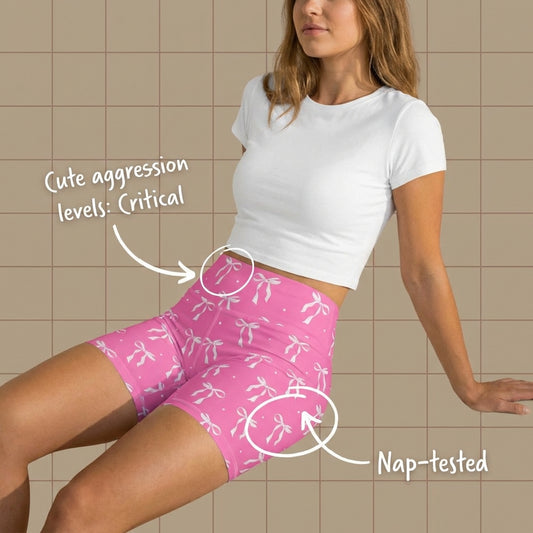 Pink Bow Energy High Waisted Yoga Shorts | Vibewear - VibeWear