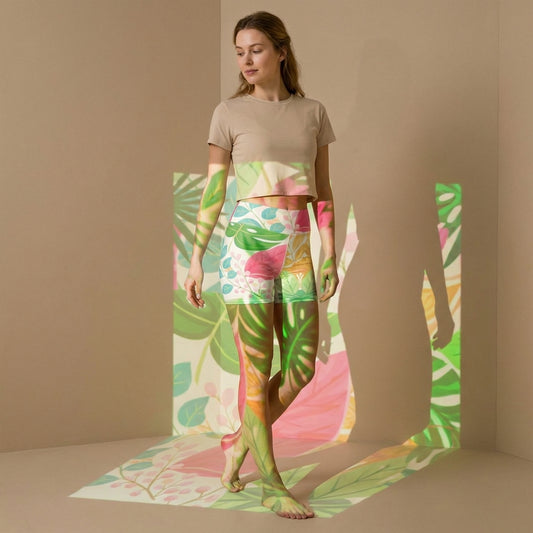 Tropical Whisper Yoga Shorts | VibeWear - VibeWear