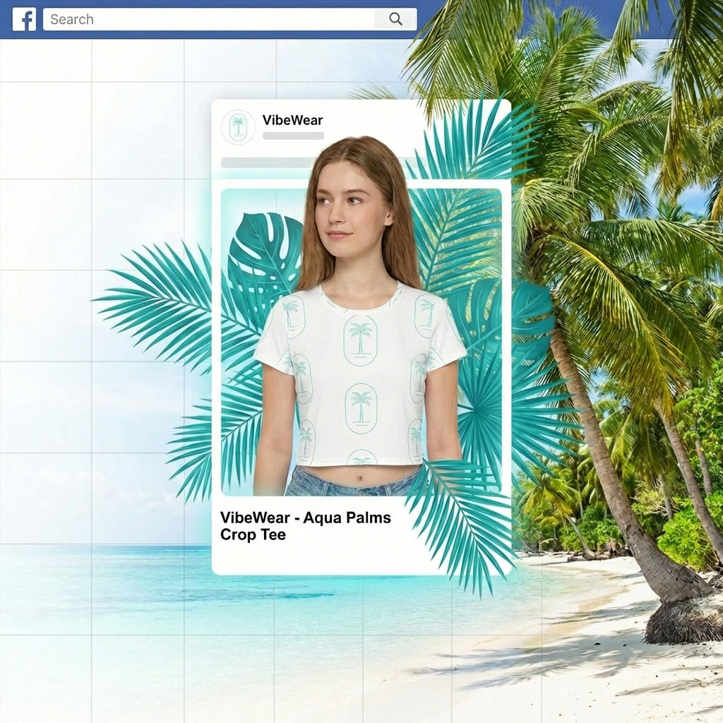 Aqua Palms All-Over Print Crop Tee | VibeWear - VibeWear