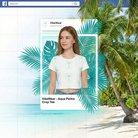 Aqua Palms All-Over Print Crop Tee | VibeWear - VibeWear