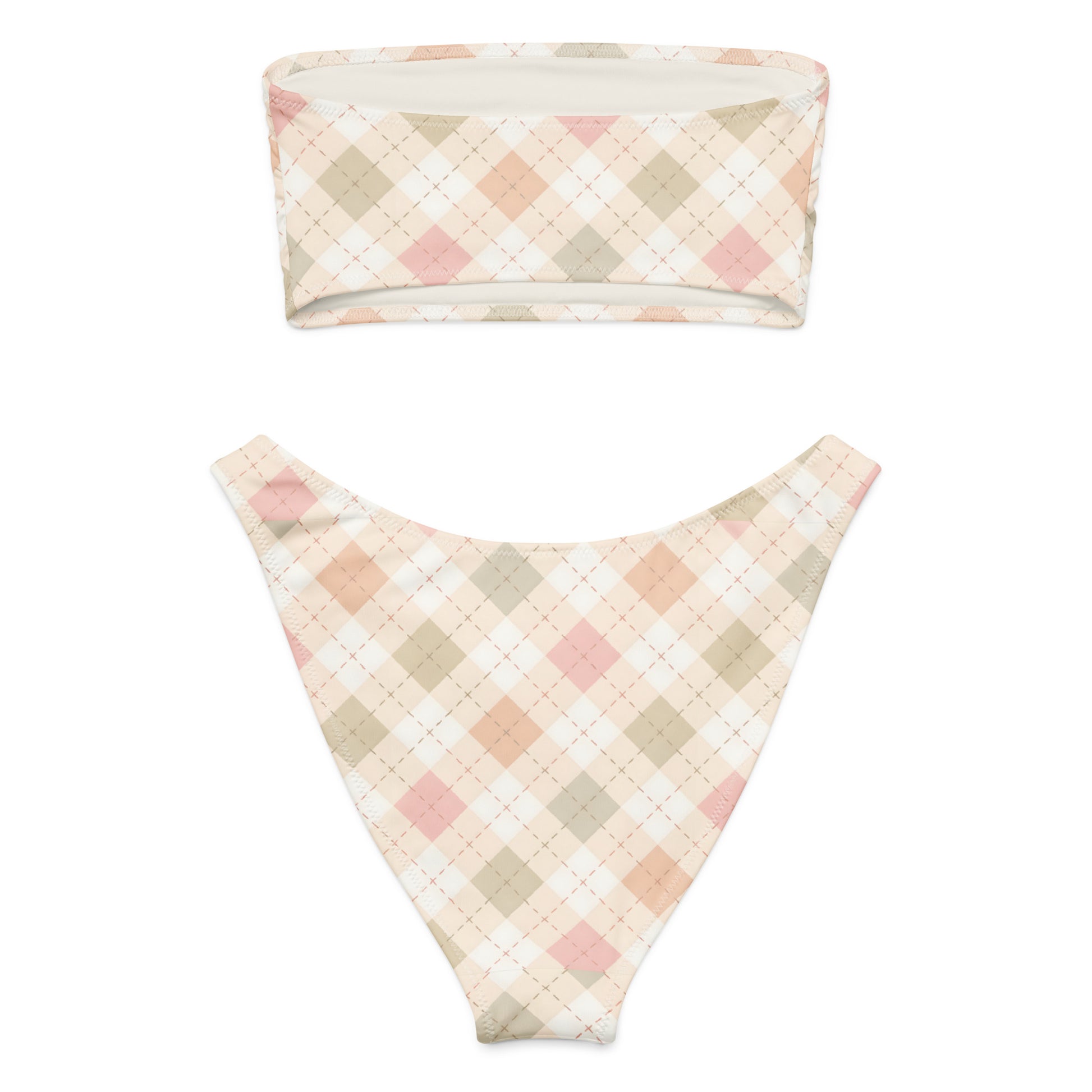 Blush Cottage Argyle Recycled Bandeau Bikini Set | VibeWear