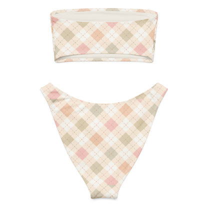 Blush Cottage Argyle Recycled Bandeau Bikini Set | VibeWear