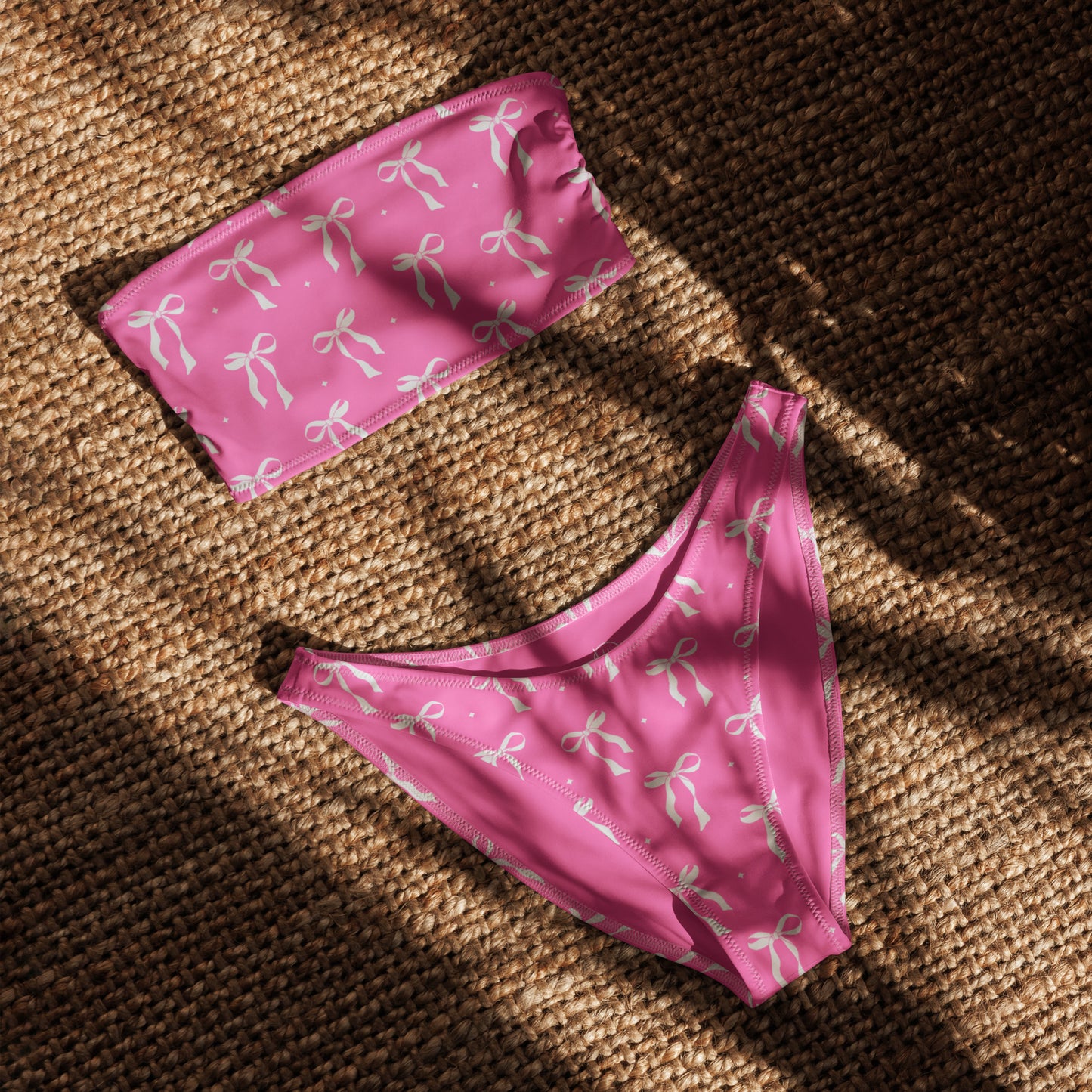 Pink Bow Bliss Recycled Bandeau Bikini | Vibewear