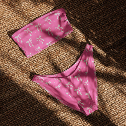 Pink Bow Bliss Recycled Bandeau Bikini | Vibewear