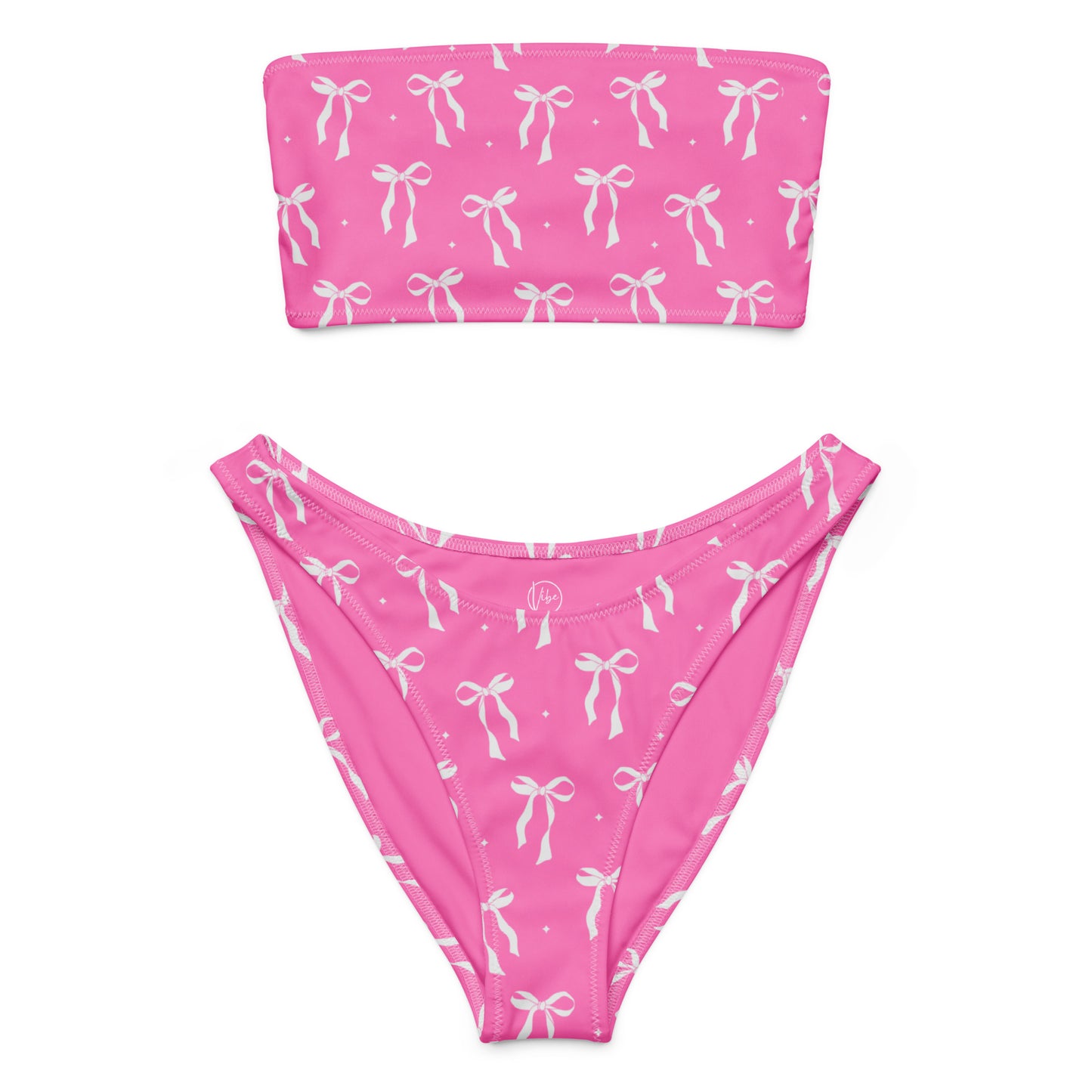 Pink Bow Bliss Recycled Bandeau Bikini | Vibewear