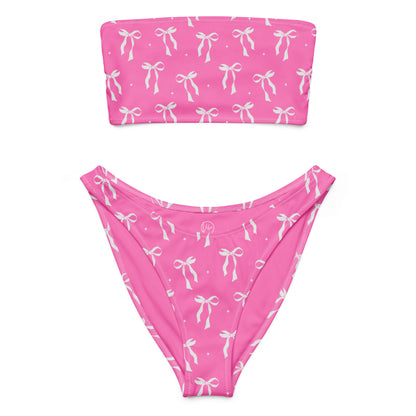 Pink Bow Bliss Recycled Bandeau Bikini | Vibewear