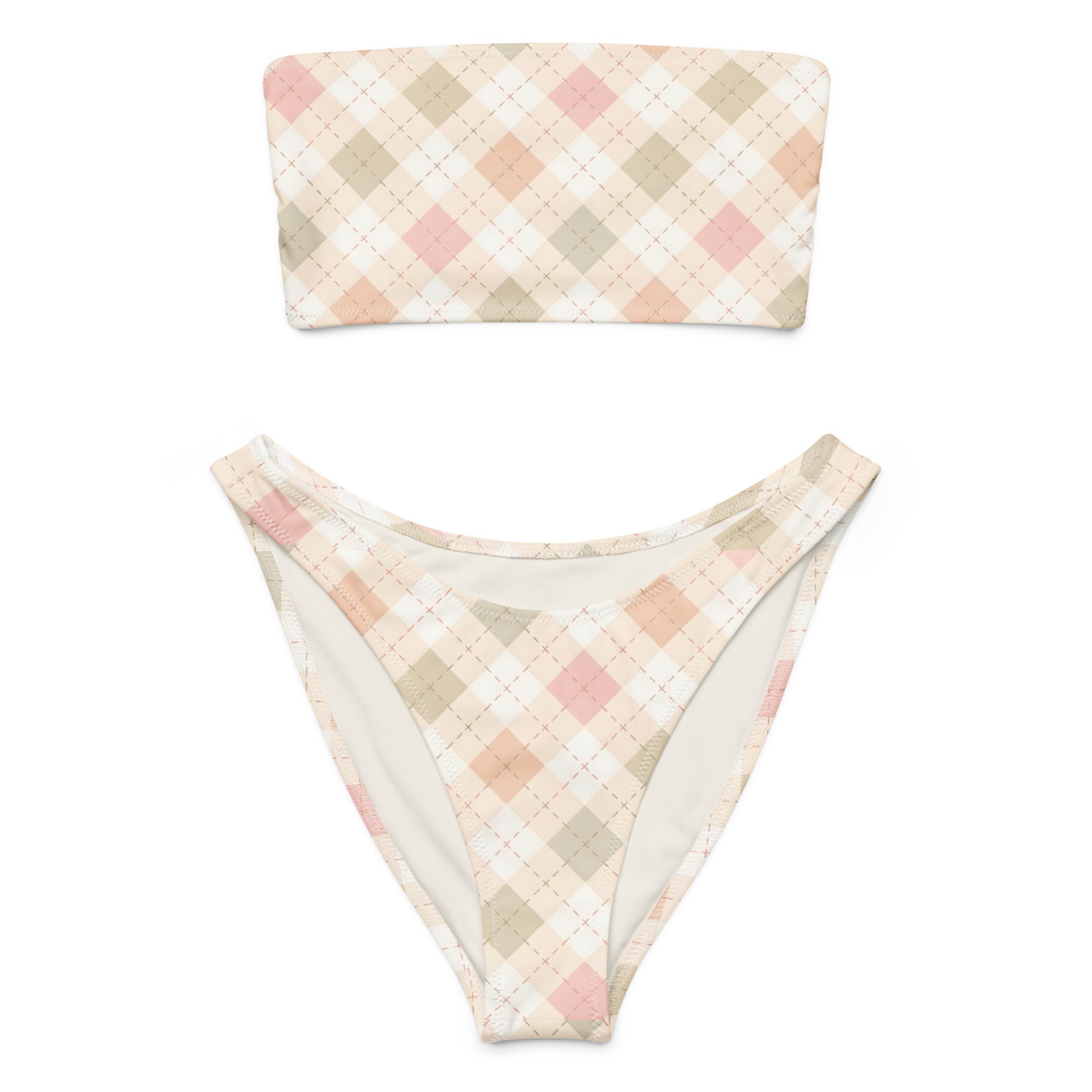 Blush Cottage Argyle Recycled Bandeau Bikini Set | VibeWear