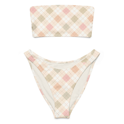 Blush Cottage Argyle Recycled Bandeau Bikini Set | VibeWear