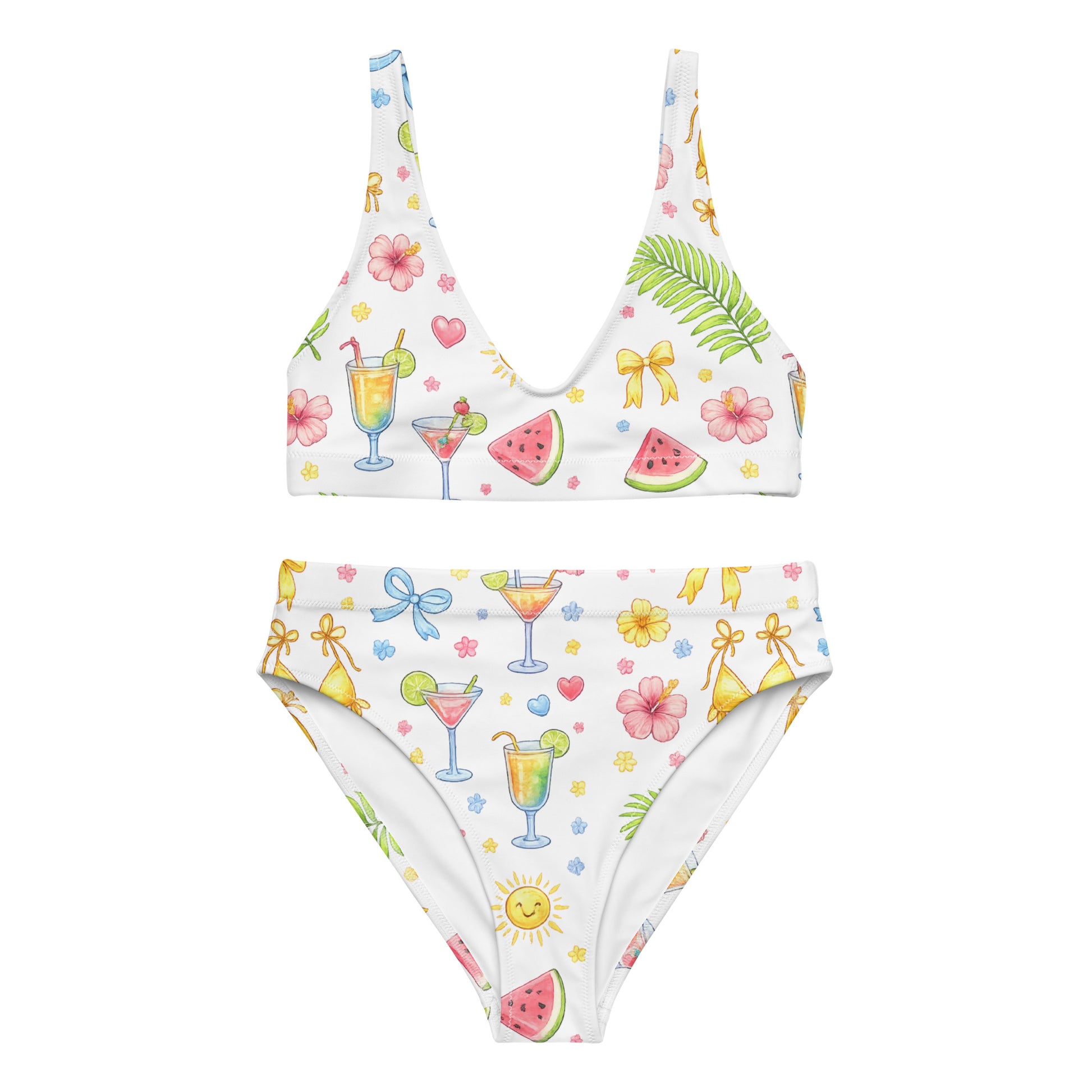 Summer Spritz recycled high waist bikini set showing citrus inspired pattern