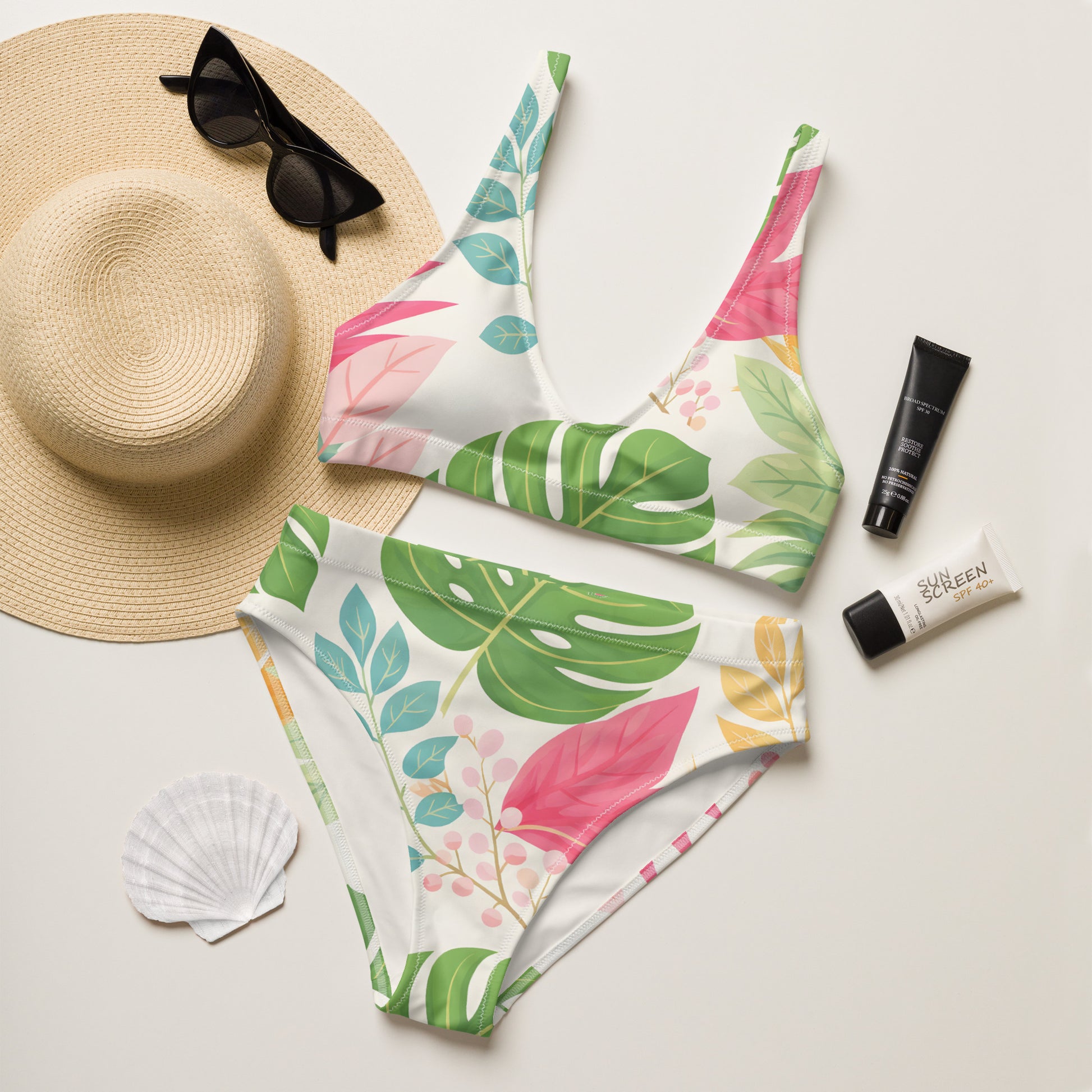 Tropical Whisper High Waisted Bikini Set | VibeWear