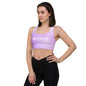 Model wearing Do It For You recycled longline sports bra in soft purple front view