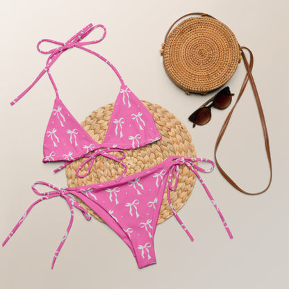 Adjustable pink string bikini with removable padding
