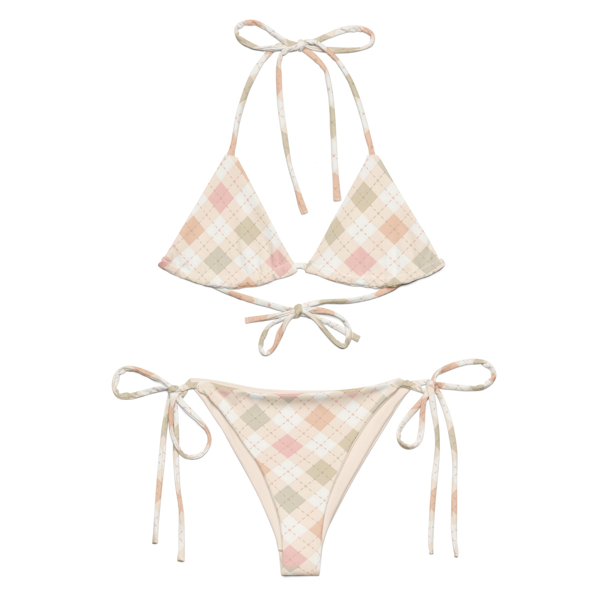 Blush Cottage Argyle String Bikini Set | VibeWear
