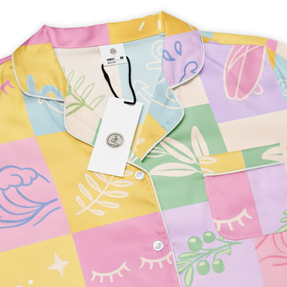 Pastel Patchwork Dream womens long sleeve pajama top showing patchwork design