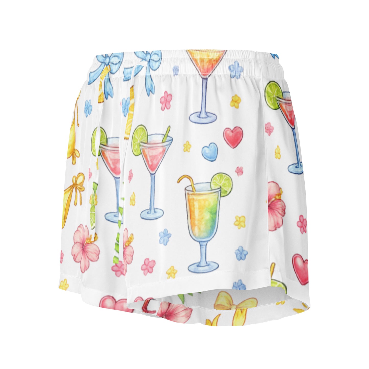 Summer Spritz womens pajama shorts showing full colourful summer themed design