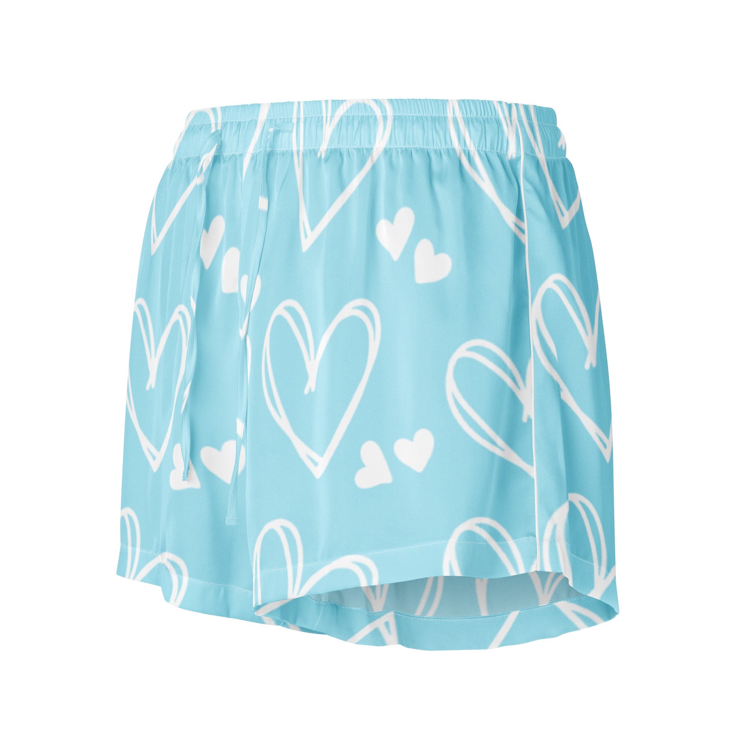 Sweetheart Skies womens pajama shorts showing full blue heart print design