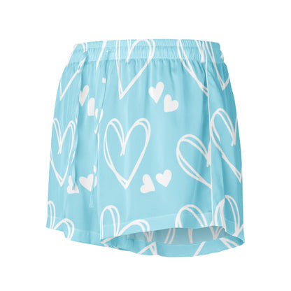 Sweetheart Skies womens pajama shorts showing full blue heart print design