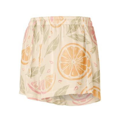 Citrus Glow womens pajama shorts showing full citrus inspired design