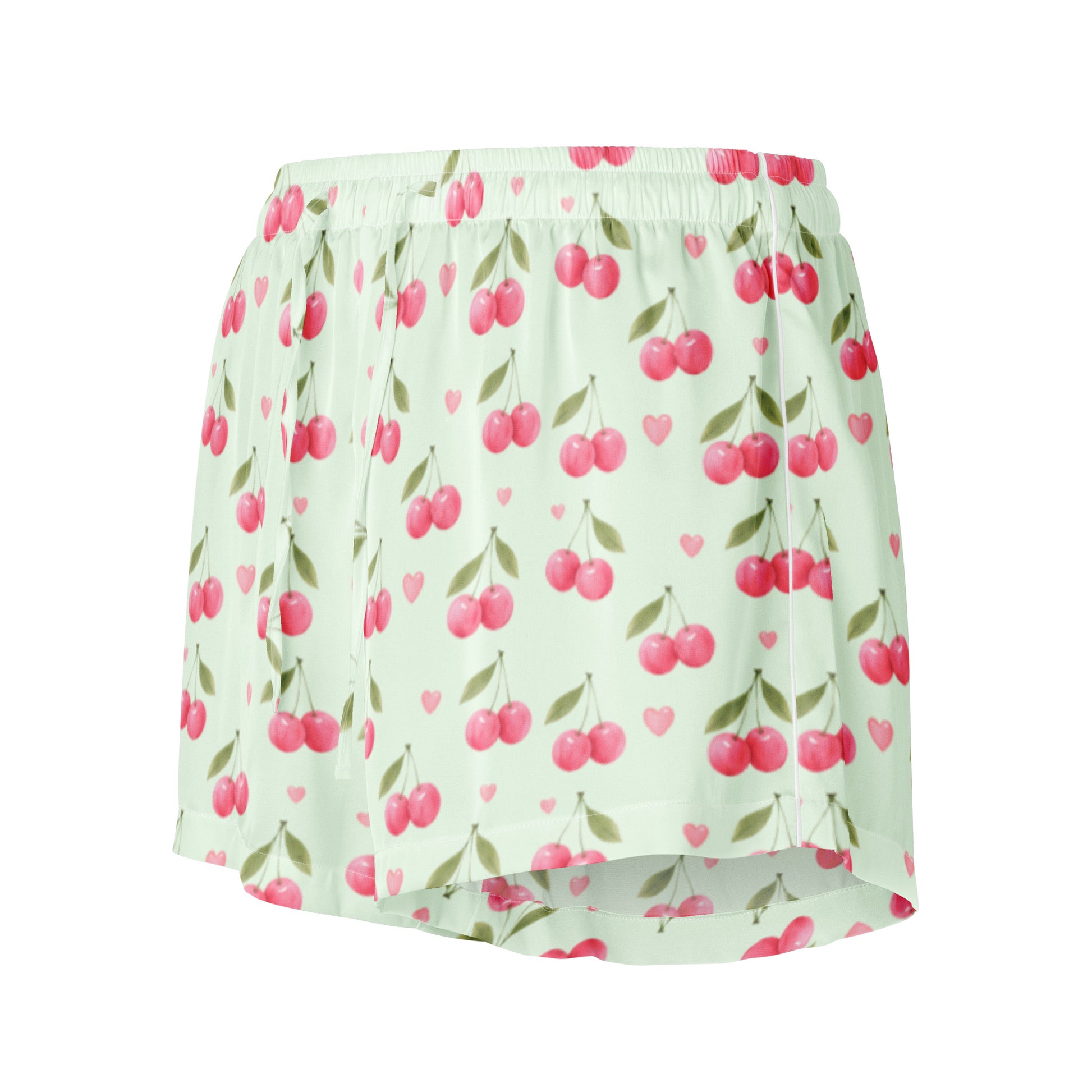 Cherry Sweet Dreams womens pajama shorts showing full cherry print design