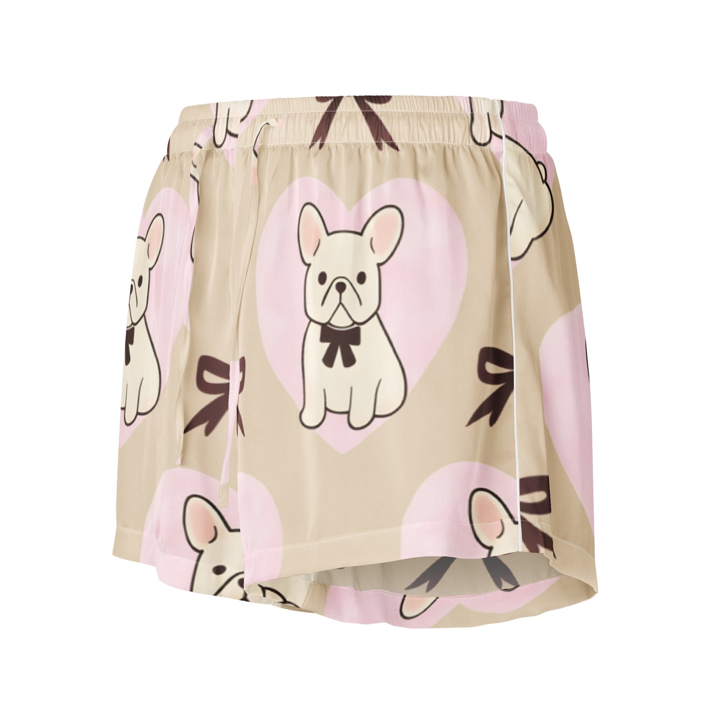 Frenchie Love womens pajama shorts showing full dog print design