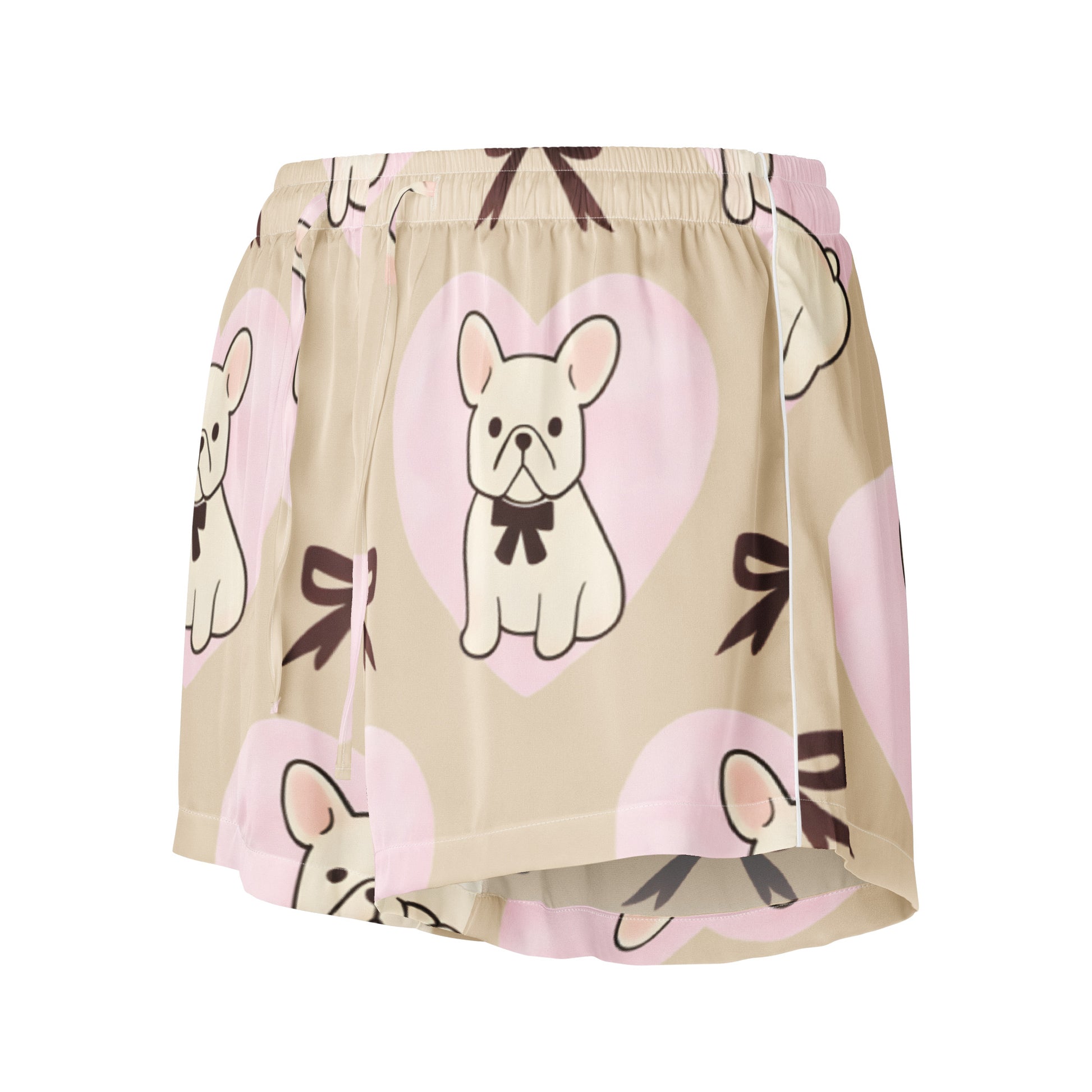 Frenchie Love womens pajama shorts showing full dog print design