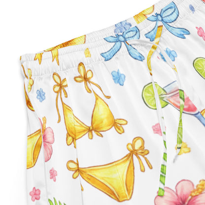 Close up of Summer Spritz womens pajama shorts fabric with citrus and cocktail pattern