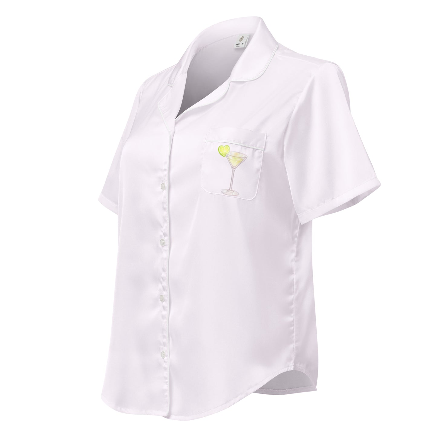 Side view of Summer Spritz Martini Pocket womens short sleeve pajama top with relaxed fit and pocket detail