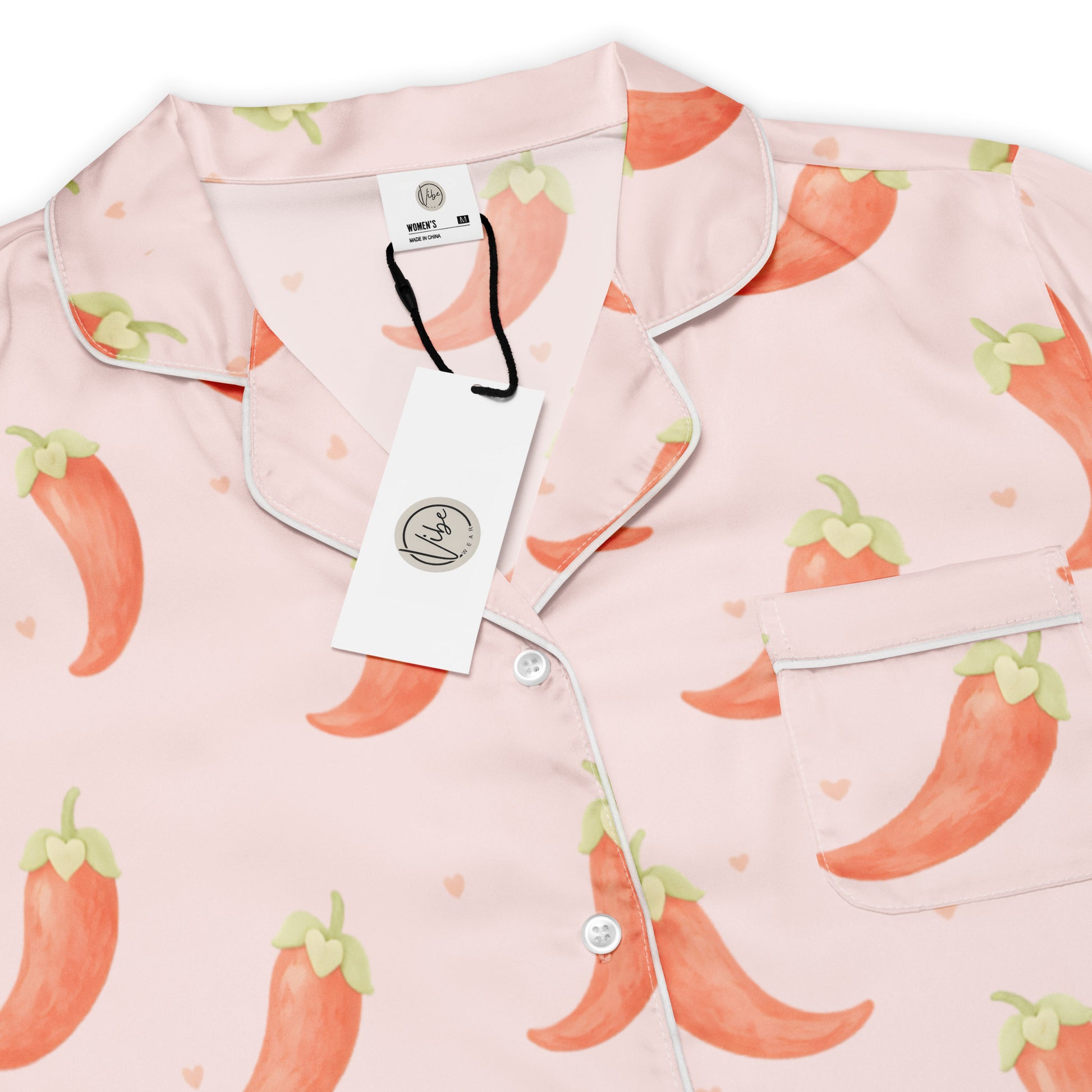 Keep It Spicy womens short sleeve pajama top showing chilli pepper pattern