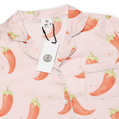 Keep It Spicy womens short sleeve pajama top showing chilli pepper pattern