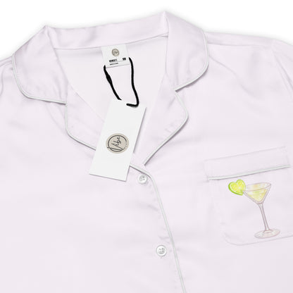 Close up of Summer Spritz Martini Pocket womens short sleeve pajama top showing embroidered martini glass pocket detail