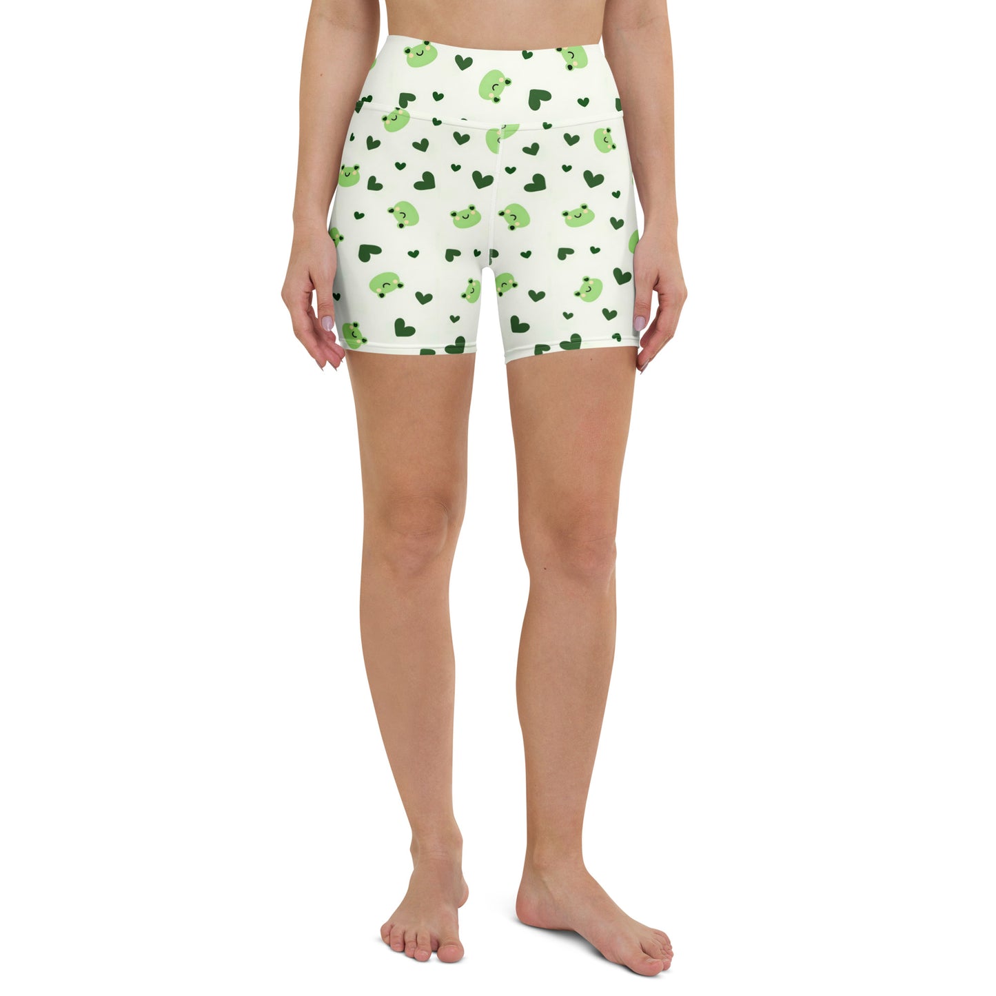 Womens Yoga Shorts Australia Lily Love Frog Heart Print front view