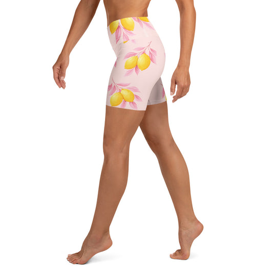 Womens High Waist Yoga Shorts Australia Lemon Petals