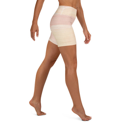 Back view of model wearing Focused high waist yoga shorts with smooth fitted fabric