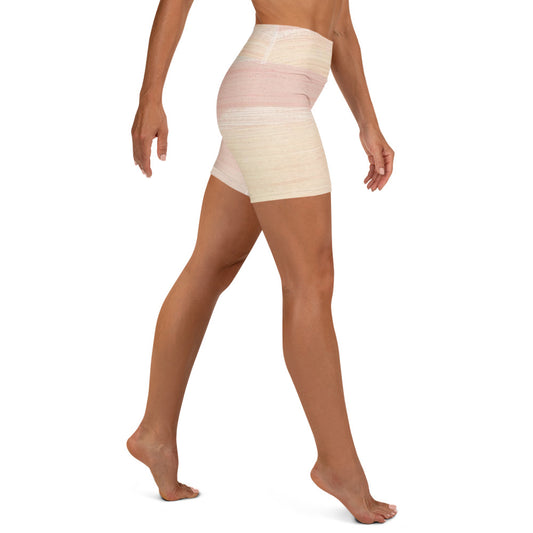 Back view of model wearing Focused high waist yoga shorts with smooth fitted fabric