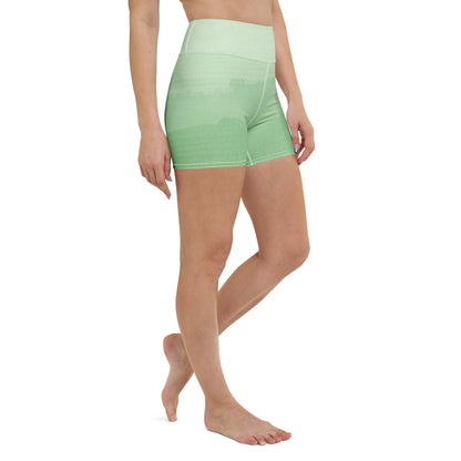 Back view of model wearing Be Your Priority high waist yoga shorts with smooth fit