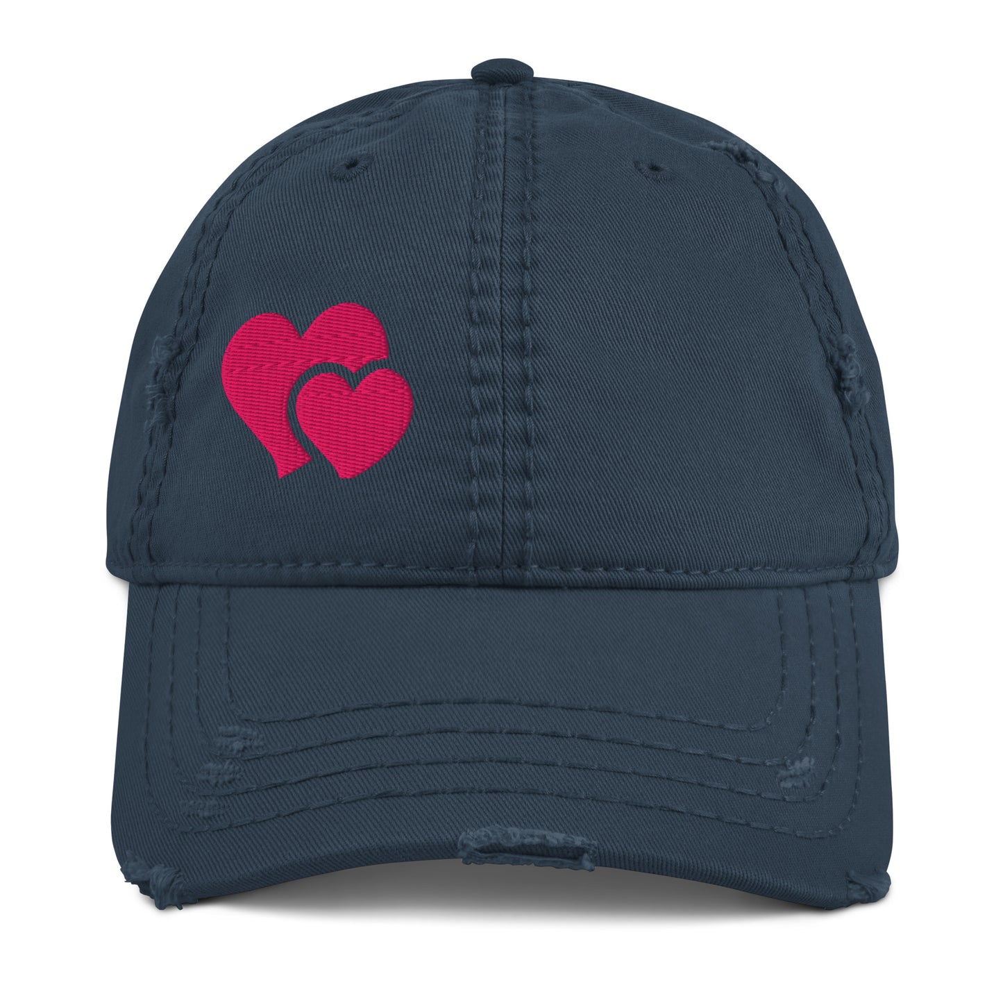 Front view of the Blue 'Heart & Soul' distressed dad hat, showing the white embroidered design and the vintage-style frayed fabric on the brim.
