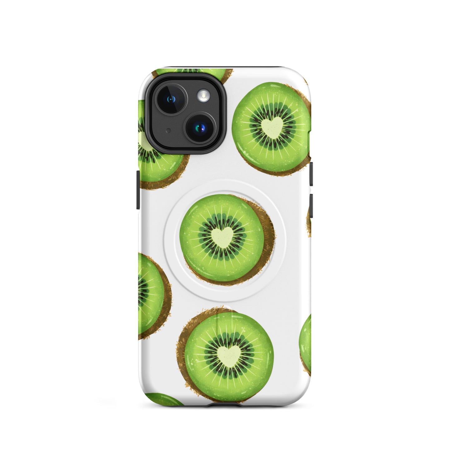 Kiwi Love MagSafe tough case for iPhone with kiwi slice heart print