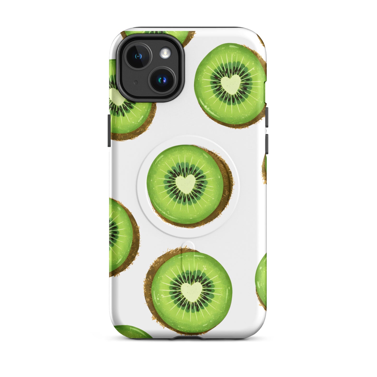 Kiwi Love MagSafe tough case for iPhone with kiwi slice heart print