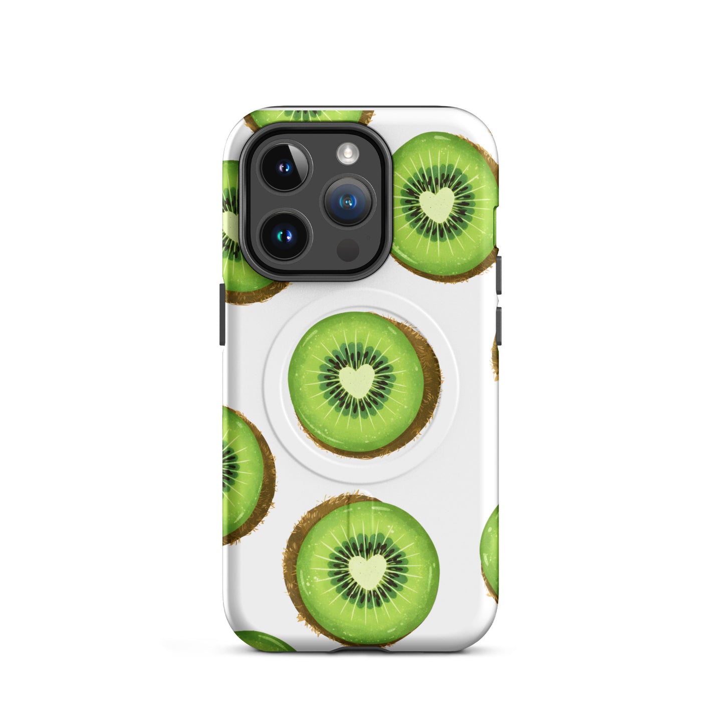 Kiwi Love MagSafe tough case for iPhone with kiwi slice heart print