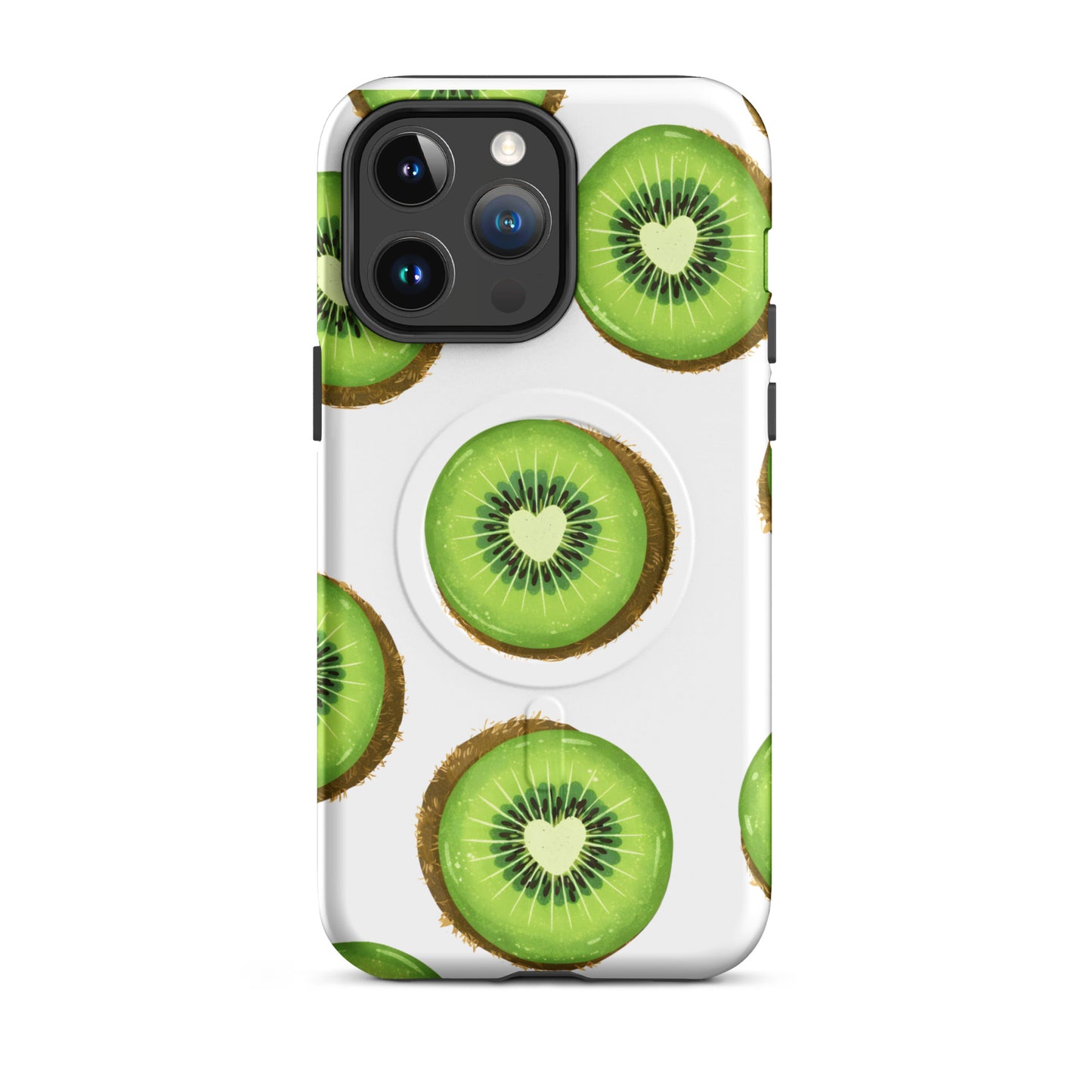 Kiwi Love MagSafe tough case for iPhone with kiwi slice heart print