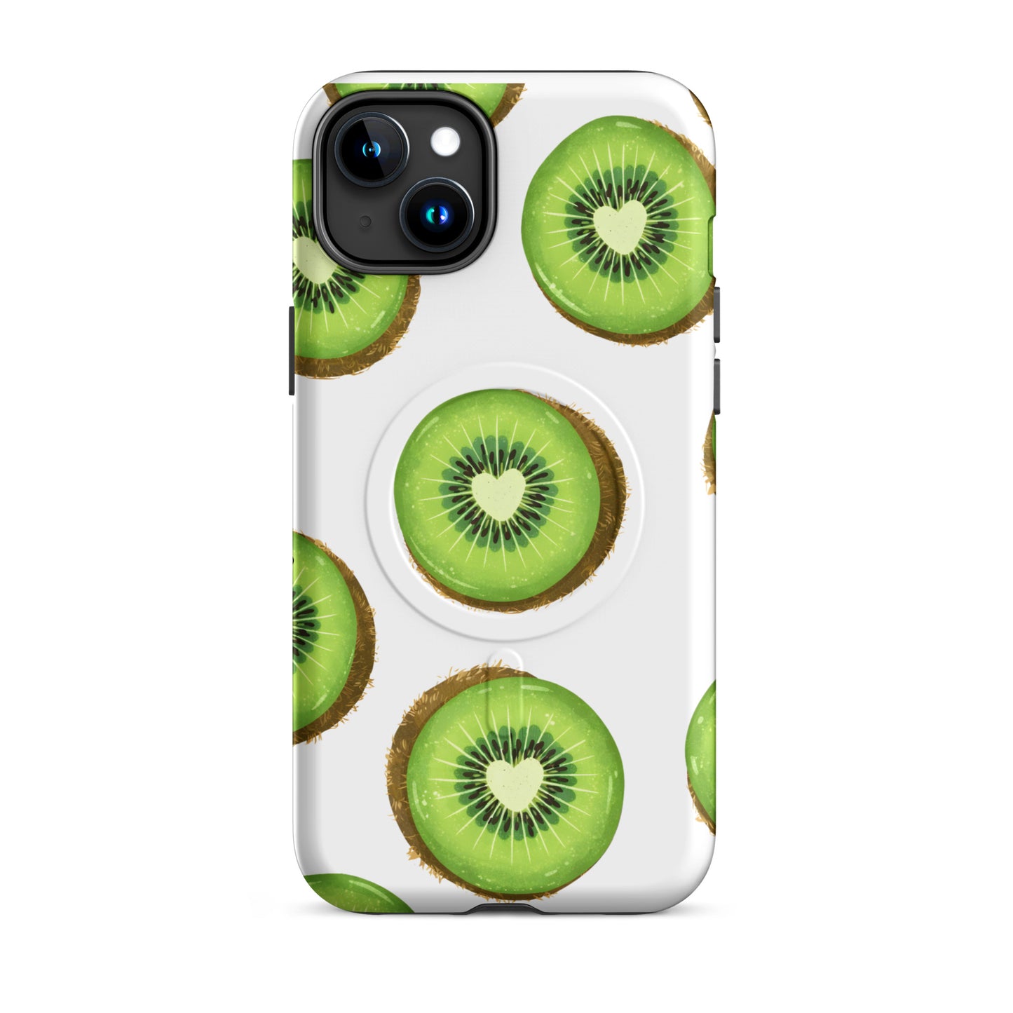 Kiwi Love MagSafe tough case for iPhone with kiwi slice heart print
